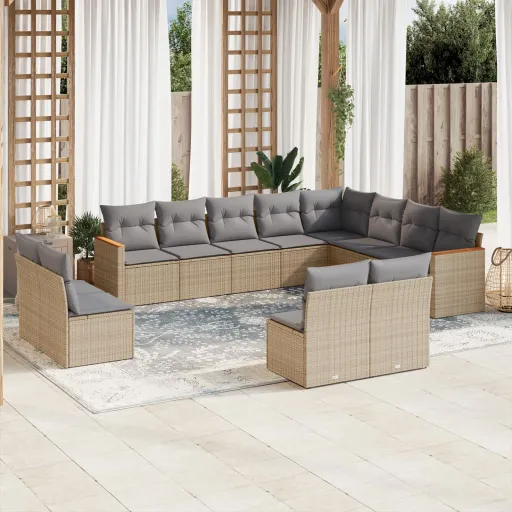 Conj. Sofás Jardim c/ Almofadões Vime PE Bege Misturado (12 pcs)