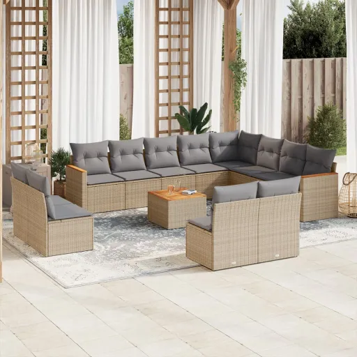 Conj. Sofás Jardim c/ Almofadões Vime PE Bege Misturado (13 pcs)