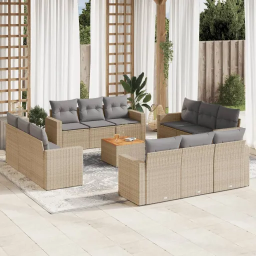Conj. Sofás Jardim c/ Almofadões Vime PE Bege Misturado (13 pcs)