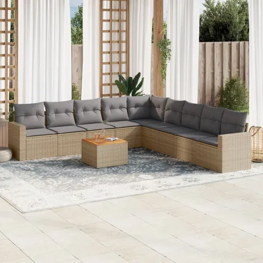 Conj. Sofás Jardim c/ Almofadões Vime PE Bege Misturado (10 pcs)
