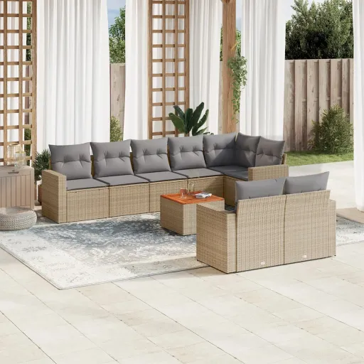 Conj. Sofás Jardim c/ Almofadões Vime PE Bege Misturado (9 pcs)