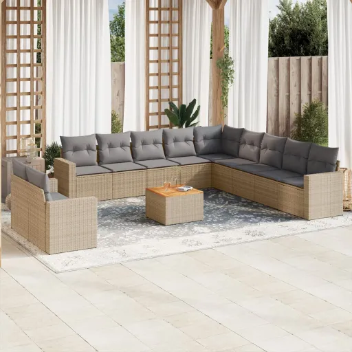 Conj. Sofás Jardim c/ Almofadões Vime PE Bege Misturado (12 pcs)