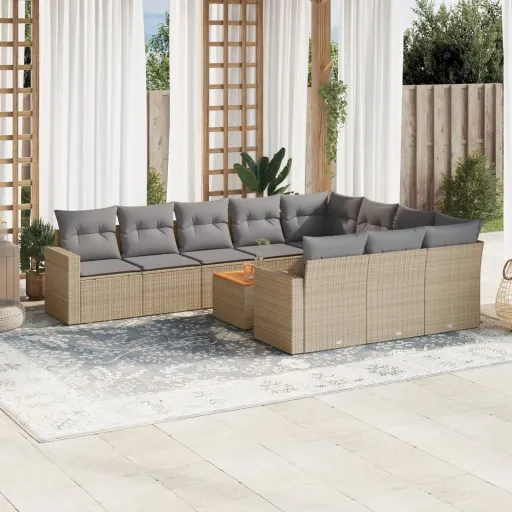Conj. Sofás Jardim c/ Almofadões Vime PE Bege Misturado (11 pcs)