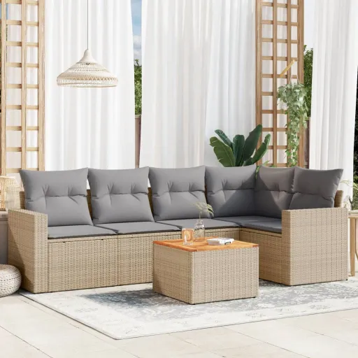 Conj. Sofás Jardim c/ Almofadões Vime PE Bege Misturado (6 pcs)
