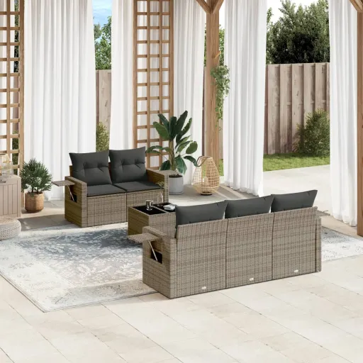 Conjunto Sofás de Jardim com Almofadões Vime Cinzento (6 pcs)