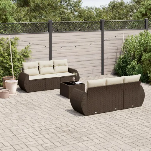Conjunto de Sofás Jardim c/ Almofadões Vime PE Castanho (7 pcs)