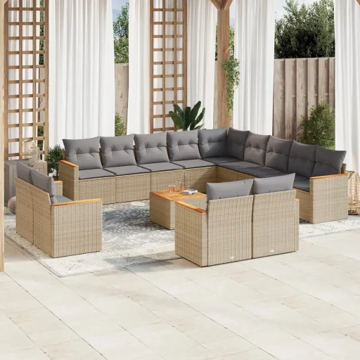 Conj. Sofás Jardim c/ Almofadões Vime PE Bege Misturado (14 pcs)