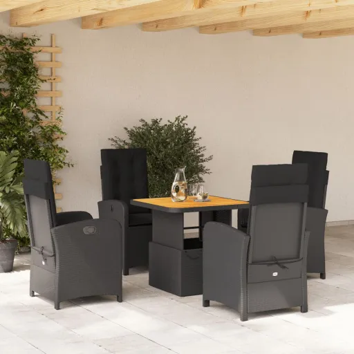 Conjunto de Jantar p/ Jardim c/ Almofadões Vime PE Preto (5 pcs)