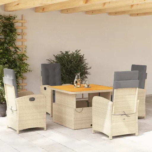 Conjunto de Jantar p/ Jardim com Almofadões Vime PE Bege (5 pcs)