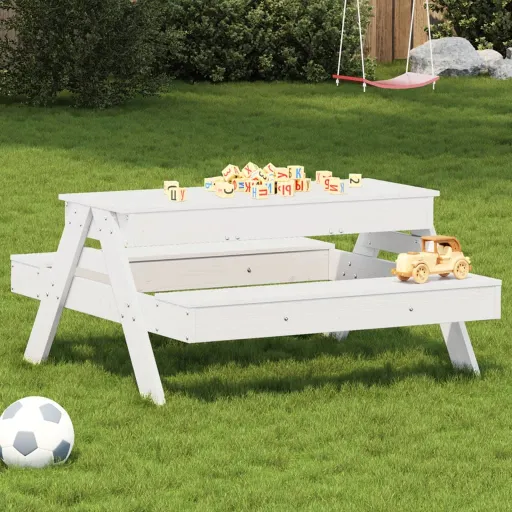 Mesa Piquenique c/ Caixa de Areia Infantil Pinho Maciço Branco