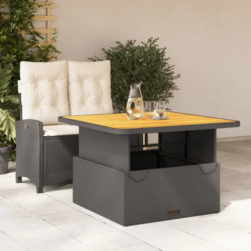 Conjunto de Jantar p/ Jardim c/ Almofadões Vime PE Preto (2 pcs)