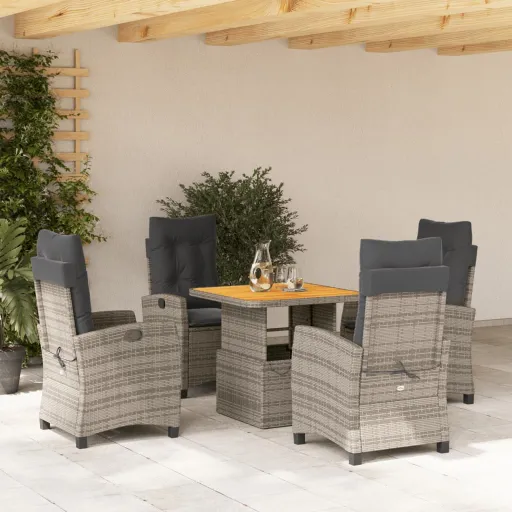 Conjunto de Jantar p/ Jardim c/ Almofadões Vime PE Cinza (5 pcs)