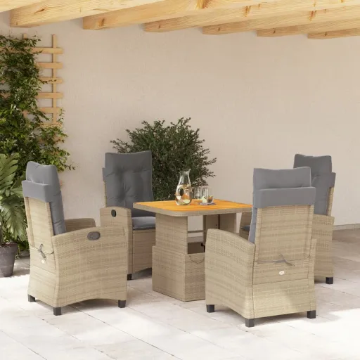 Conjunto de Jantar p/ Jardim com Almofadões Vime PE Bege (5 pcs)