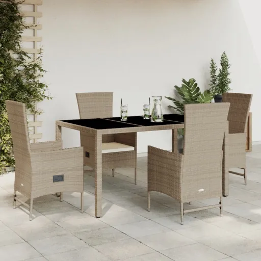 Conjunto de Jantar p/ Jardim com Almofadões Vime PE Bege (5 pcs)