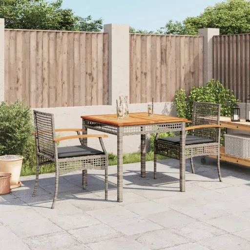 Conjunto de Jantar p/ Jardim c/ Almofadões Vime PE Cinza (3 pcs)