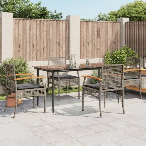 Conjunto de Jantar p/ Jardim c/ Almofadões Vime PE Cinza (5 pcs)