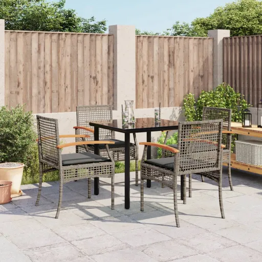 Conjunto de Jantar p/ Jardim c/ Almofadões Vime PE Cinza (5 pcs)