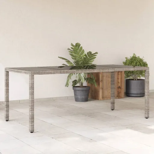 Mesa de Jardim com Tampo de Vidro 190x90x75 cm Vime PE Cinza