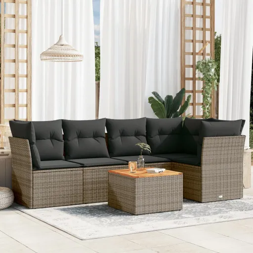 Conjunto Sofás de Jardim com Almofadões Vime Cinzento (6 pcs)