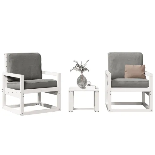 Conjunto Lounge de Jardim Madeira de Pinho Maciça Branco (3 pcs)