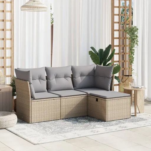 Conj. Sofás Jardim c/ Almofadões Vime PE Bege Misturado (4 pcs)
