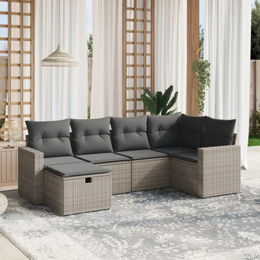 Conjunto Sofás de Jardim com Almofadões Vime Cinzento (6 pcs)
