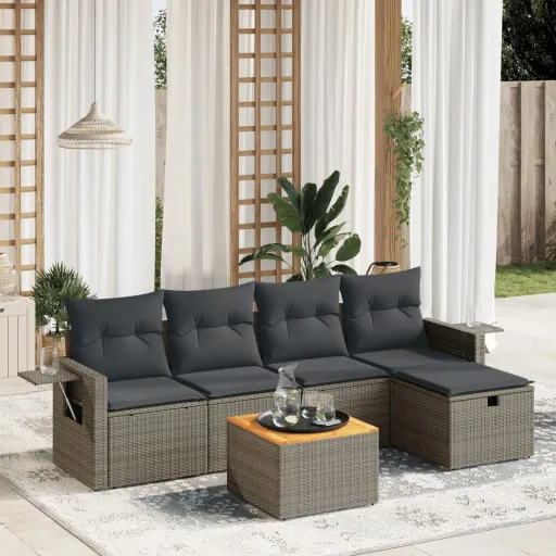Conjunto Sofás de Jardim com Almofadões Vime Cinzento (6 pcs)
