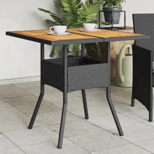 Mesa de Jardim com Tampo em Acácia 80x80x75 cm Vime PE Preto