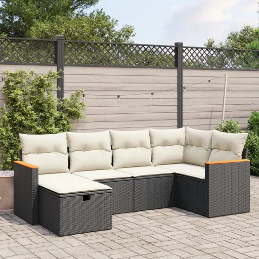 Conjunto Sofás de Jardim c/ Almofadões Vime PE Preto (6 pcs)