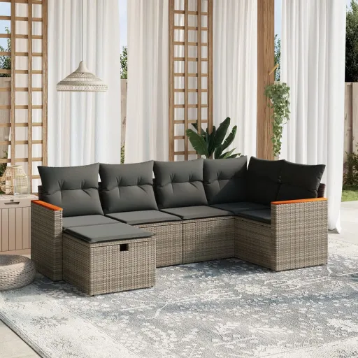 Conjunto Sofás de Jardim com Almofadões Vime Cinzento (6 pcs)