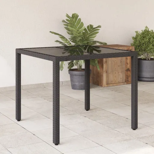 Mesa de Jardim com Tampo de Vidro 90x90x75 cm Vime PE Preto