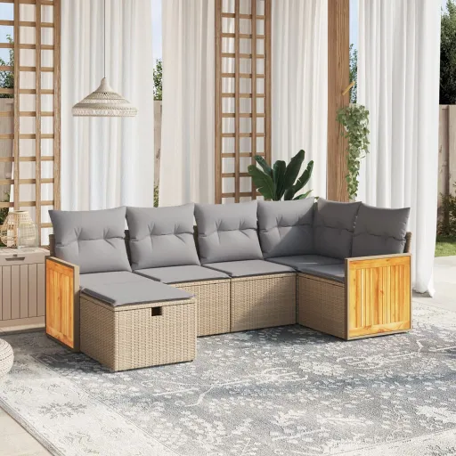 Conj. Sofás Jardim c/ Almofadões Vime PE Bege Misturado (6 pcs)