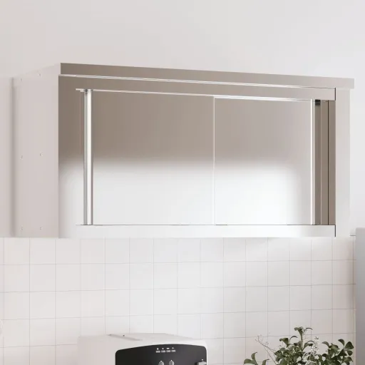 Armário de Parede p/ Cozinha c/ Portas de Correr Aço Inoxidável