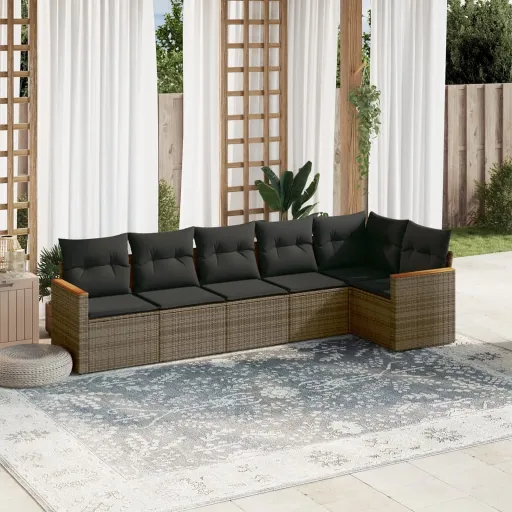 Conjunto Sofás de Jardim com Almofadões Vime Cinzento (6 pcs)