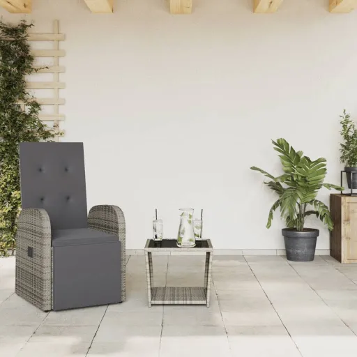 Conjunto de Jantar p/ Jardim c/ Almofadões Vime PE Cinza (2 pcs)