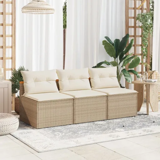 Sofás de Jardim Sem Braços com Almofadões   Vime PE Bege (2 pcs)