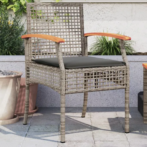 Cadeiras de Jardim com Almofadões   Vime PE/Acácia Cinzento (2 pcs)