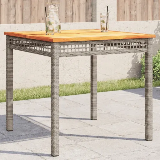 Mesa de Jardim 80x80x74 cm Vime PE e Madeira de Acácia Cinzento