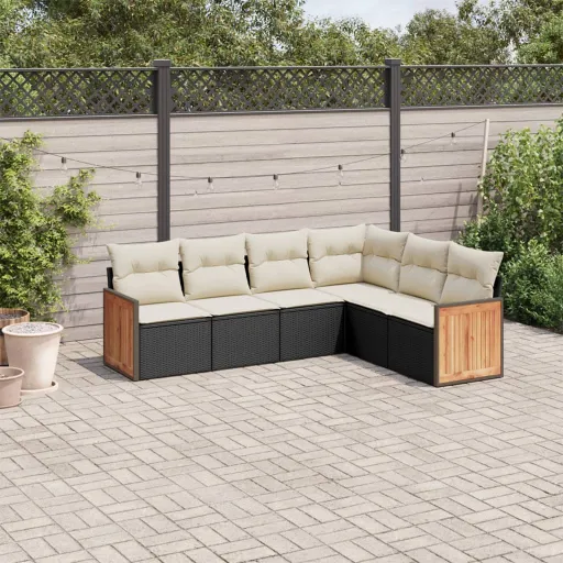 Conjunto Sofás de Jardim c/ Almofadões Vime PE Preto (6 pcs)