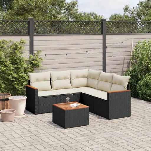 Conjunto Sofás de Jardim c/ Almofadões Vime PE Preto (6 pcs)