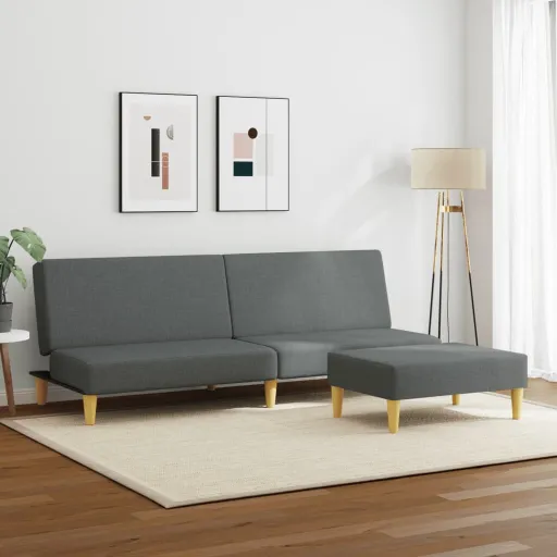Sofá-Cama de 2 Lugares c/ Apoio de Pés Tecido Cinzento-Escuro