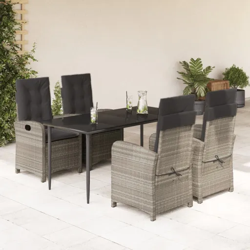 Conjunto de Jantar p/ Jardim c/ Almofadões Cinzento Claro (5 pcs)