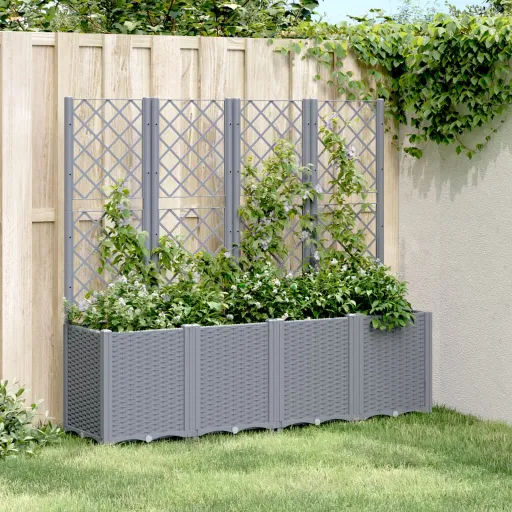 Vaso/Floreira de Jardim c/ Treliça 160x40x140 cm PP Cinzento Azul