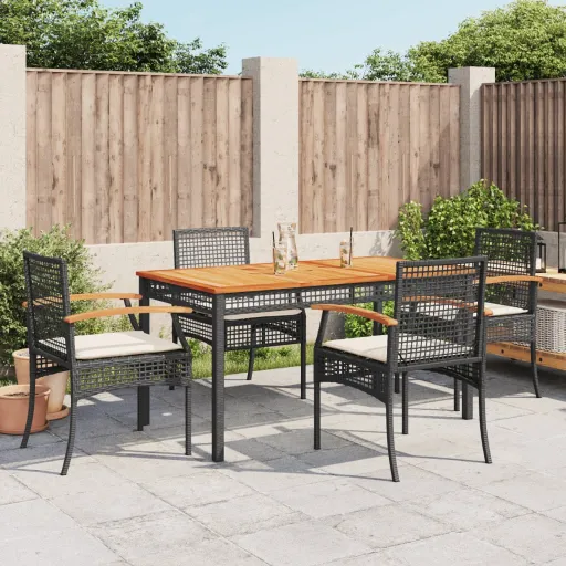 Conjunto de Jantar p/ Jardim c/ Almofadões Vime PE Preto (5 pcs)