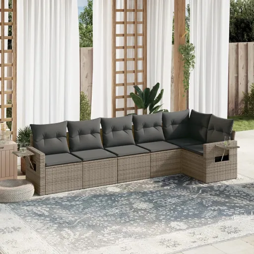 Conjunto Sofás de Jardim com Almofadões Vime Cinzento (6 pcs)