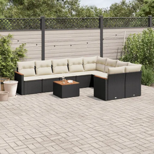 Conjunto Sofás de Jardim c/ Almofadões Vime PE Preto (10 pcs)