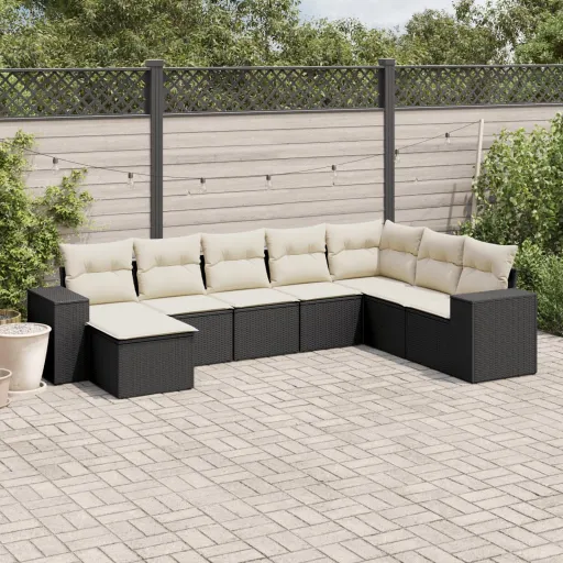 Conjunto Sofás de Jardim com Almofadões Vime PE Preto (8 pcs)