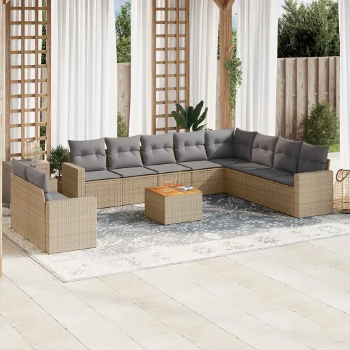 Conj. Sofás Jardim c/ Almofadões Vime PE Bege Misturado (11 pcs)