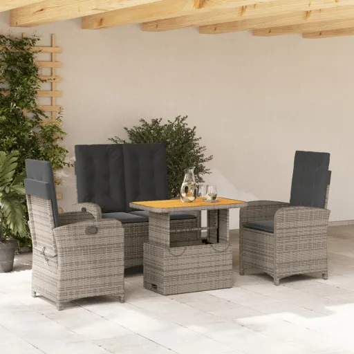 Conjunto de Jantar p/ Jardim c/ Almofadões Vime PE Cinza (4 pcs)