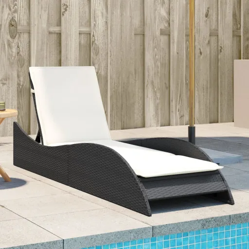 Espreguiçadeira com Almofadão 60x205x73 cm Vime PE Preto